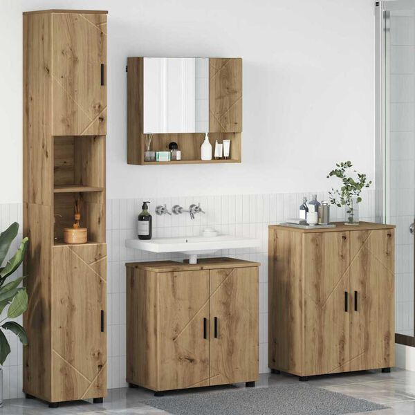 vidaXL Bathroom Furniture Set Wall-mounted with Door 4 pcs Artisan Oak