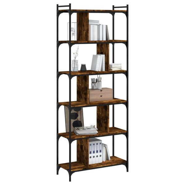 vidaXL Bookcase 6-Tier Smoked Oak 76x32x192 cm Engineered Wood