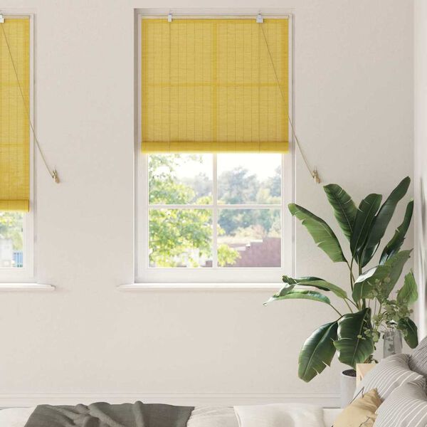 vidaXL Roller Blind with Curtains Manual Yellow 90 x 220 cm Bamboo