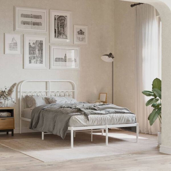 vidaXL Metal Bed Frame without Mattress with Headboard White 120x190cm