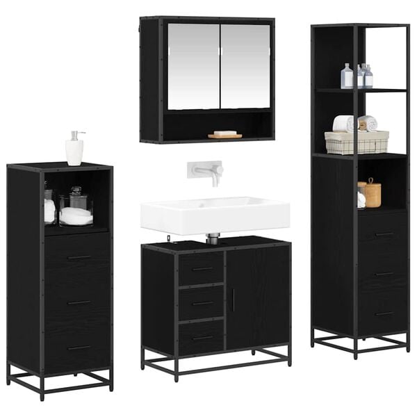 vidaXL Bathroom Furniture Set 4 pcs Black Oak Engineered Wood