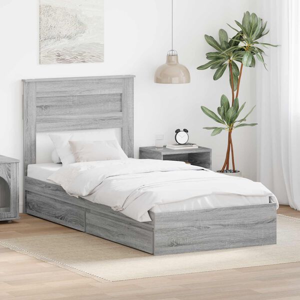 vidaXL Storage Bed with Drawer Grey Sonoma 75 x 190 cm Engineered Wood