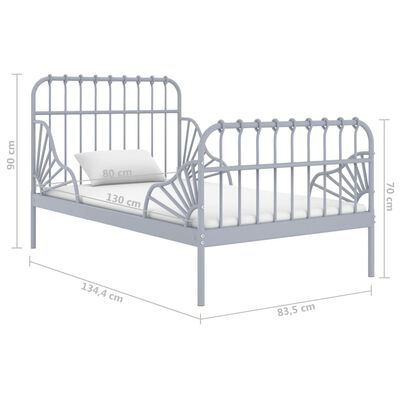 vidaXL Extendable Bed Frame Grey Metal 80x130/200 cm