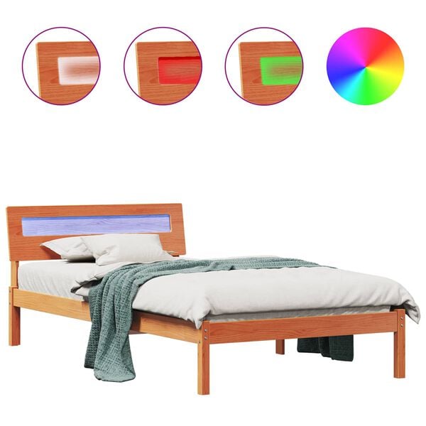 vidaXL Bed Frame with Headboard Wax Brown 100 x 200 cm Solid Pine Wood