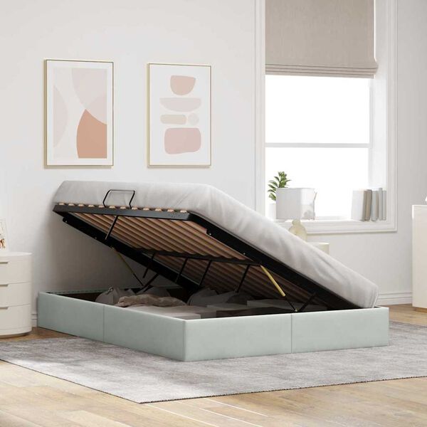 vidaXL Storage Bed with Mattress Light Grey 140 x 190 cm Velvet