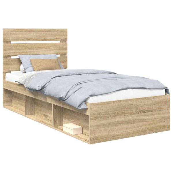 vidaXL Bed Frame with Headboard Sonoma 100 x 200 cm Solid Pine Wood