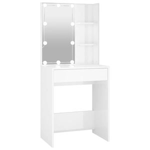 vidaXL Dressing Table with LED High Gloss White 60x40x140 cm