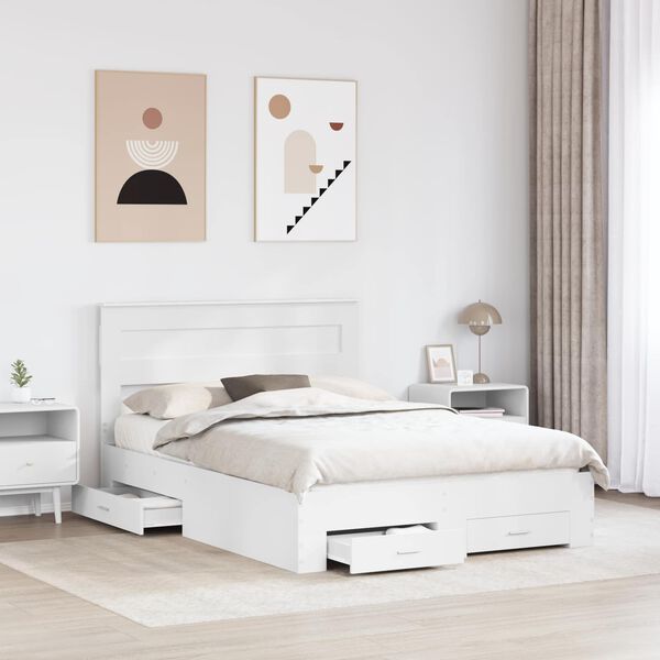vidaXL Bed Frame with Headboard White 140 x 190 cm Engineered Wood