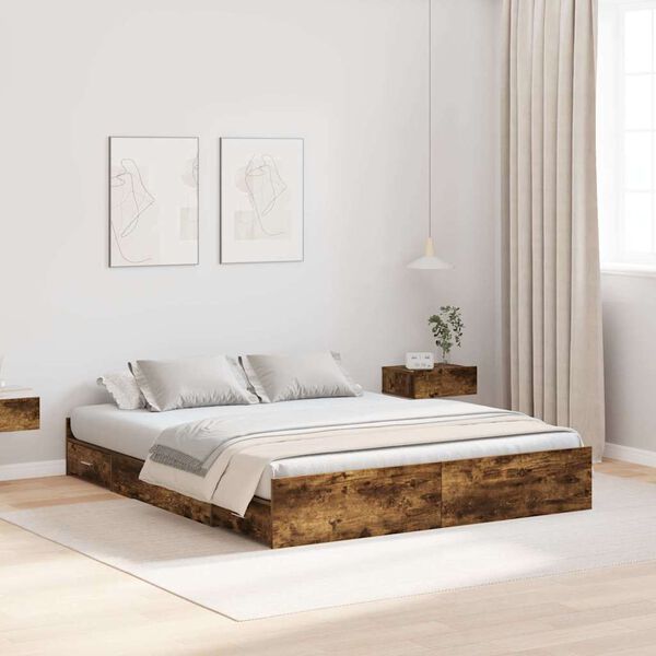 vidaXL Storage Bed Frame Smoked Oak 140 x 200 cm Engineered Wood