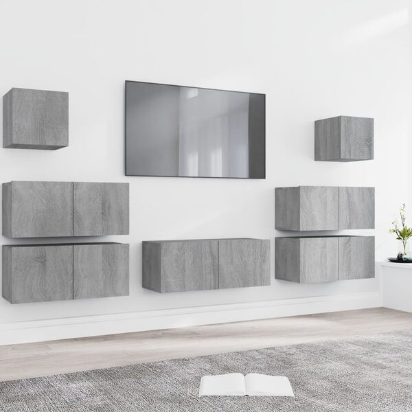 vidaXL 7 Piece TV Cabinet Set Grey Sonoma Engineered Wood