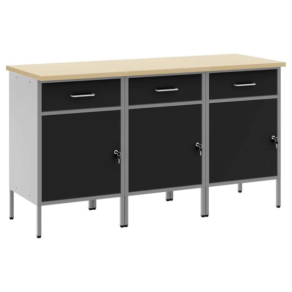 vidaXL Work Cabinet with Drawer 3 pcs Black and Grey 150 x 55 x 85 cm