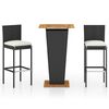 vidaXL 3 Piece Garden Bar Set with Cushions Poly Rattan Black
