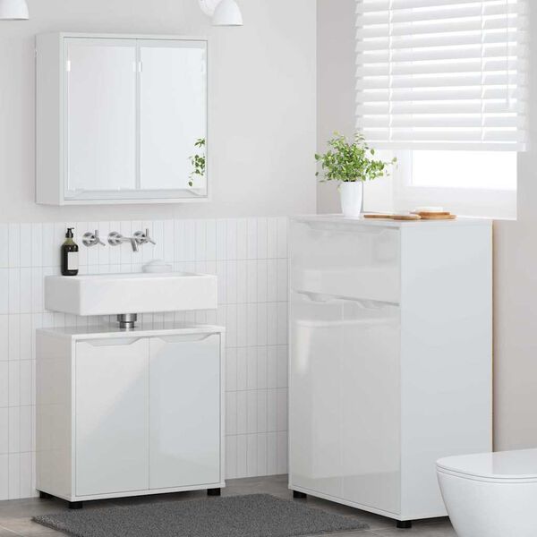 vidaXL Bathroom Furniture Set 3 pcs High Gloss White Engineered Wood