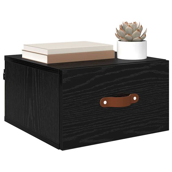 vidaXL Wall-mounted Bedside Cabinet Black Oak 35 x 35 x 20 cm