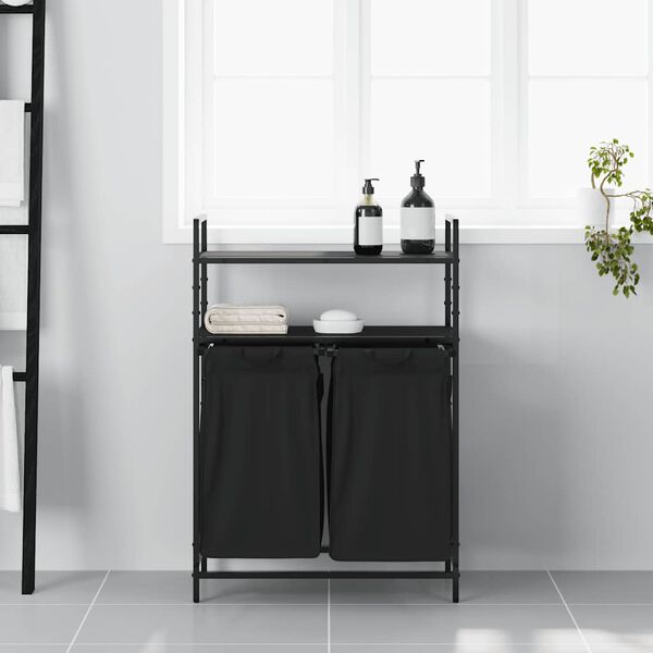 vidaXL Laundry Basket 2 Compartments with Shelves Black Oak