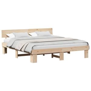 vidaXL Bed Frame with Headboard Natural 180 x 200 cm Solid Pine Wood
