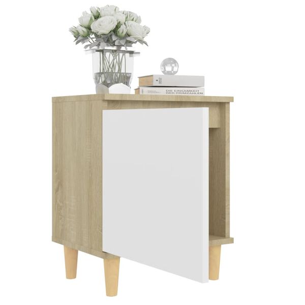 vidaXL Bed Cabinets Solid Wood Legs 2pcs Sonoma Oak&White 40x30x50cm