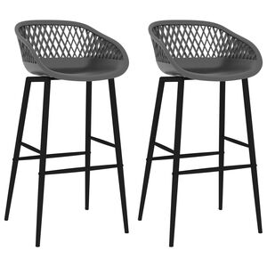vidaXL Bar Chair | Set of 2 | Grey | PP, metal | Counter height | Footrest