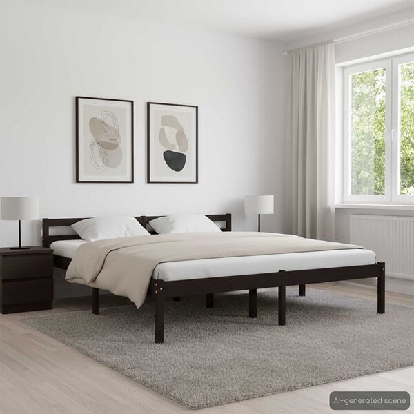 vidaXL Bed Frame without Mattress Dark Brown Solid Pine Wood 180x200 cm Super King