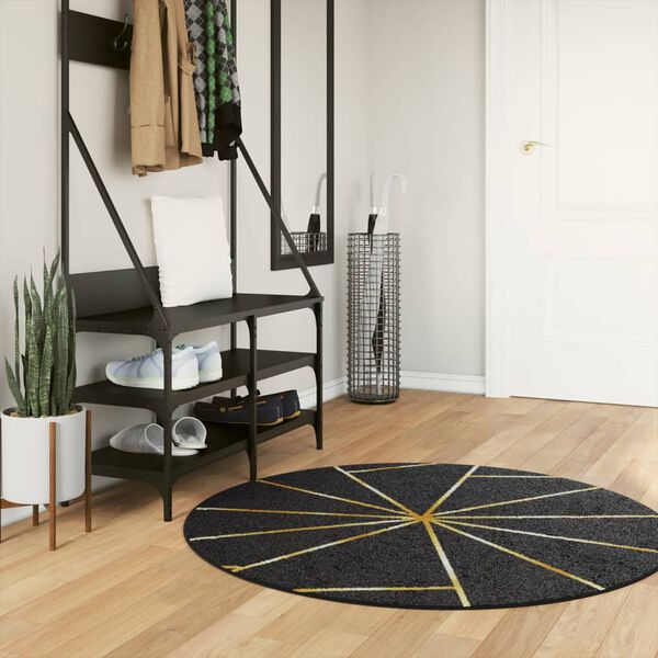 vidaXL Rug Washable Black and Gold &Oslash; 120 cm Anti Slip