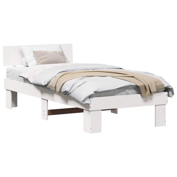 vidaXL Bed Frame with Headboard White 90 x 200 cm Solid Pine Wood
