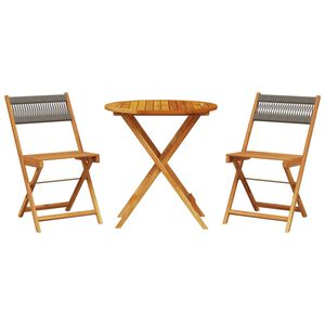 vidaXL 3 Piece Bistro Set Grey Polypropylene and Solid Wood