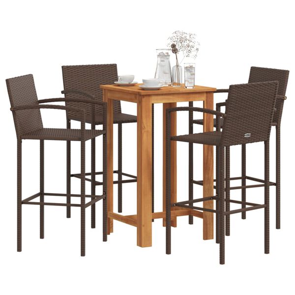 vidaXL 5 Piece Garden Bar Set Brown Solid Wood Acacia and Poly Rattan