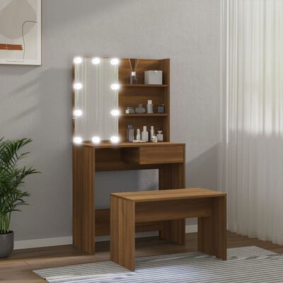 vidaXL Dressing Table Set with LED Brown Oak Engineered Wood
