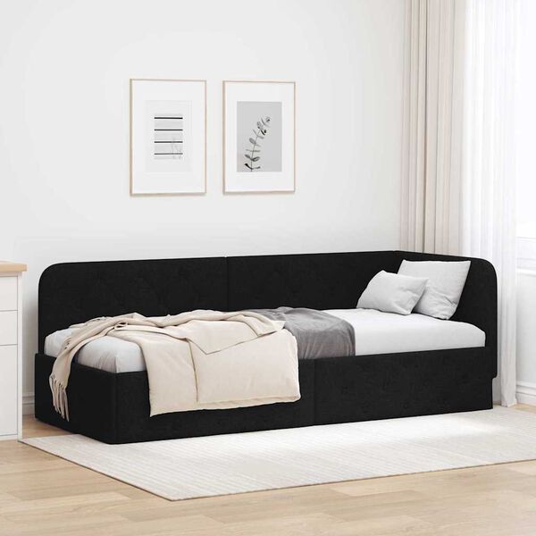 vidaXL Corner Bed Frame with Headboard Black 80 x 200 cm Fabric