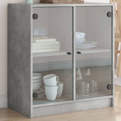 vidaXL Side Cabinet with Glass Doors Concrete Grey 68x37x75.5 cm