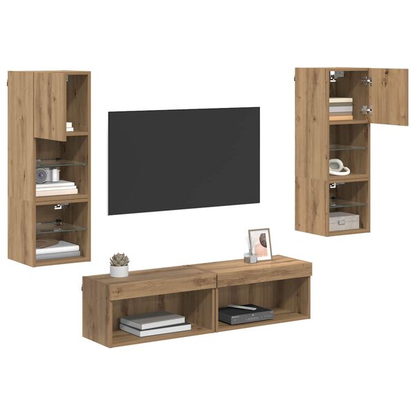 vidaXL TV Wall Unit Wall-mounted 6 pcs Artisan Oak Engineered Wood