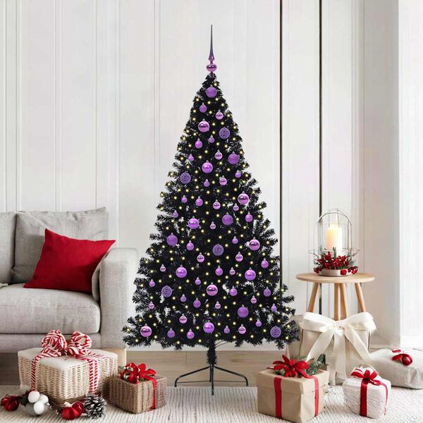 vidaXL Artificial Pre-lit Christmas Tree Black 180 cm PVC