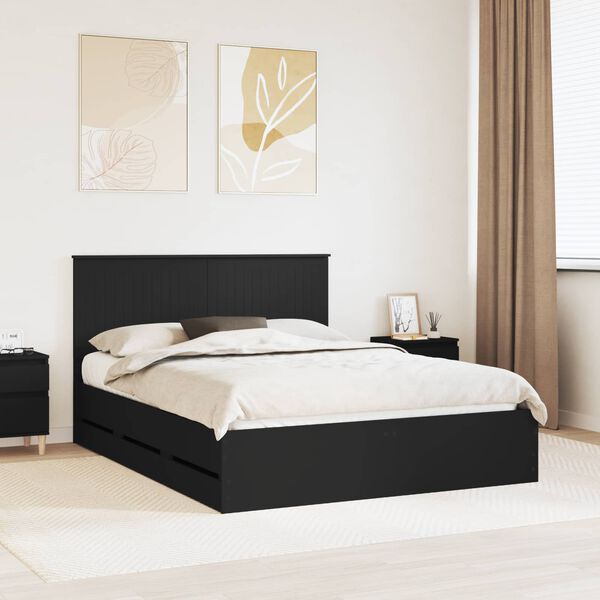 vidaXL Bed Frame with Drawer Black 150 x 200 cm Engineer Wood
