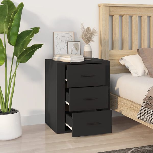 vidaXL Bedside Cabinet Black 50x36x60 cm Engineered Wood