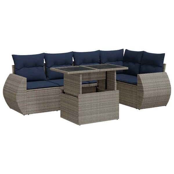 vidaXL 6 Piece Garden Sofa Set with Cushions Grey Poly Rattan Acacia