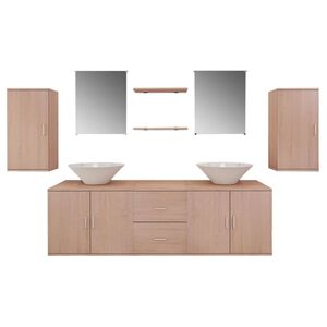 vidaXL Bathroom Cabinet | Beige, White | Engineered wood, Ceramic | Standard