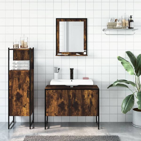 vidaXL 3 Piece Bathroom Cabinet Set Smoked Oak Engineered Wood