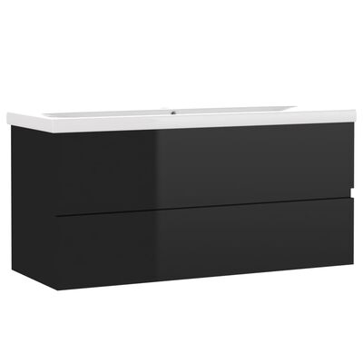 vidaXL Sink Cabinet with Built-in Basin High Gloss Black Engineered Wood