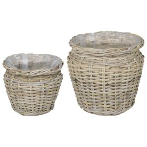 vidaXL Planter Basket GENDT 2 pcs Natural Grey Kubu Rattan