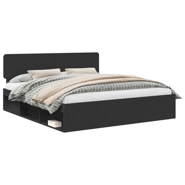 vidaXL Bed Frame with Headboard Black 180 x 200 cm Solid Pine Wood