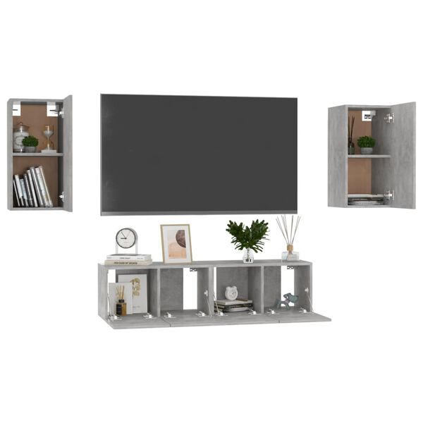 vidaXL 4 Piece TV Cabinet Set Concrete Grey Engineered Wood