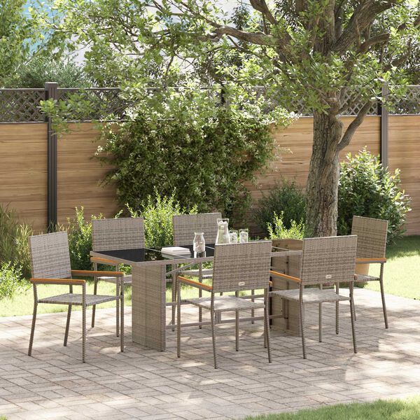 vidaXL Garden Dining Set 7 pcs Grey Poly Rattan