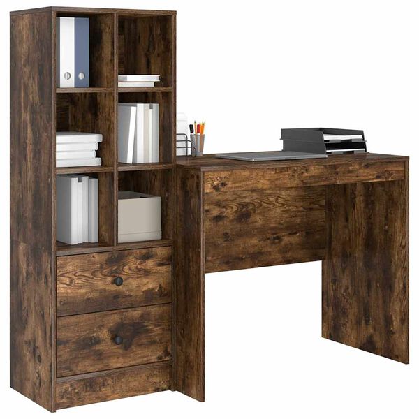 vidaXL Desk with Drawer 2 pcs Smoked Oak