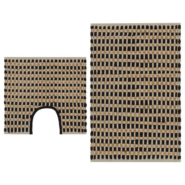 vidaXL Hand-Woven Jute Bathroom Mat Set Fabric Natural and Black