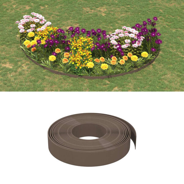 vidaXL Garden Edgings 5 pcs Brown 10 m 10 cm Polyethylene