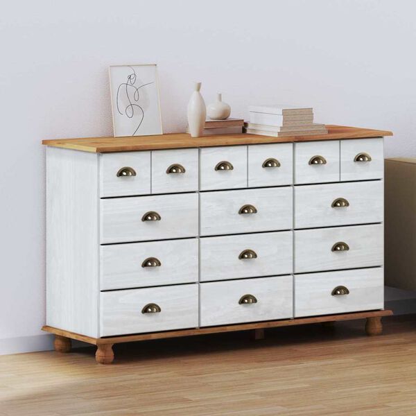 vidaXL Chest of Drawer ASKIM White 79 x 40 x 133.5 cm Solid Pine wood