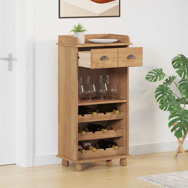 vidaXL Wine Cabinet ASKIM Honey Wax 57 x 37 x 114 cm Solid Pine Wood