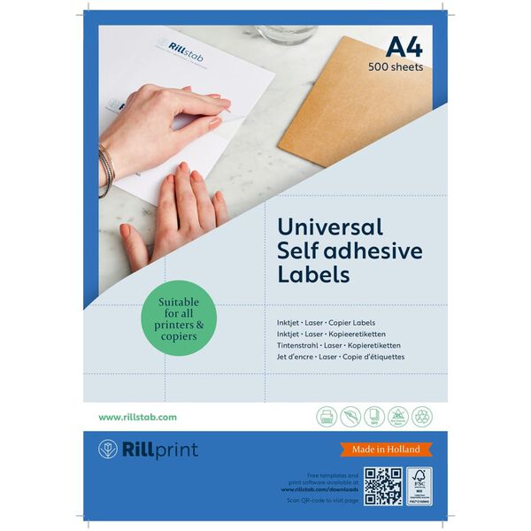 rillprint Self-adhesive Sticker Labels 210x148 mm 500 Sheets White