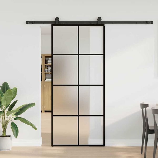 vidaXL Sliding Door with Hardware Set Black 90x205 cm ESG Glass