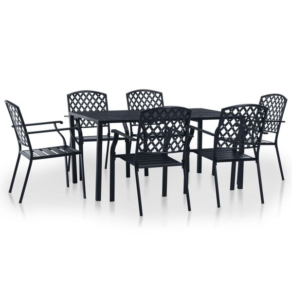 vidaXL 7 Piece Outdoor Dining Set Steel Black